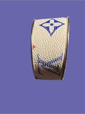 Leather Monogram Bracelet with Blue and White Logo Accent correction not a ring